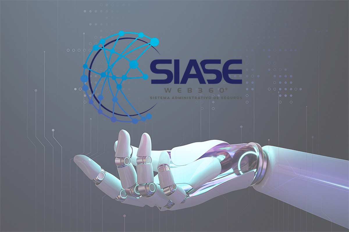 Mano robótica sosteniendo el logotipo de SIASE WEB360, representando la conexión digital del sistema